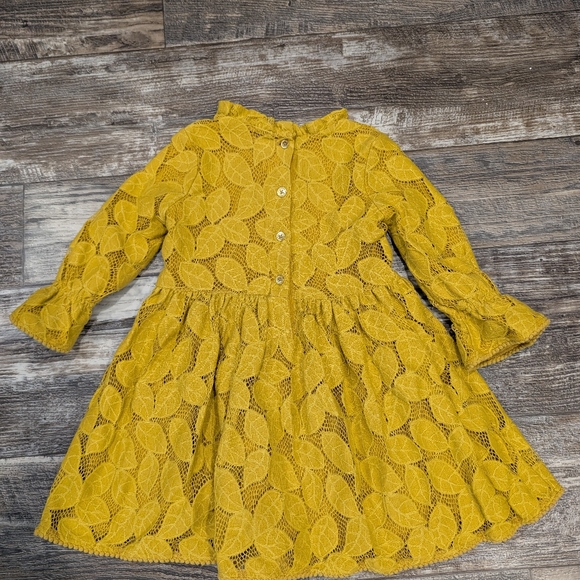 Charming Yellow Leaf Pattern Kids Dress - Picture 2 of 5